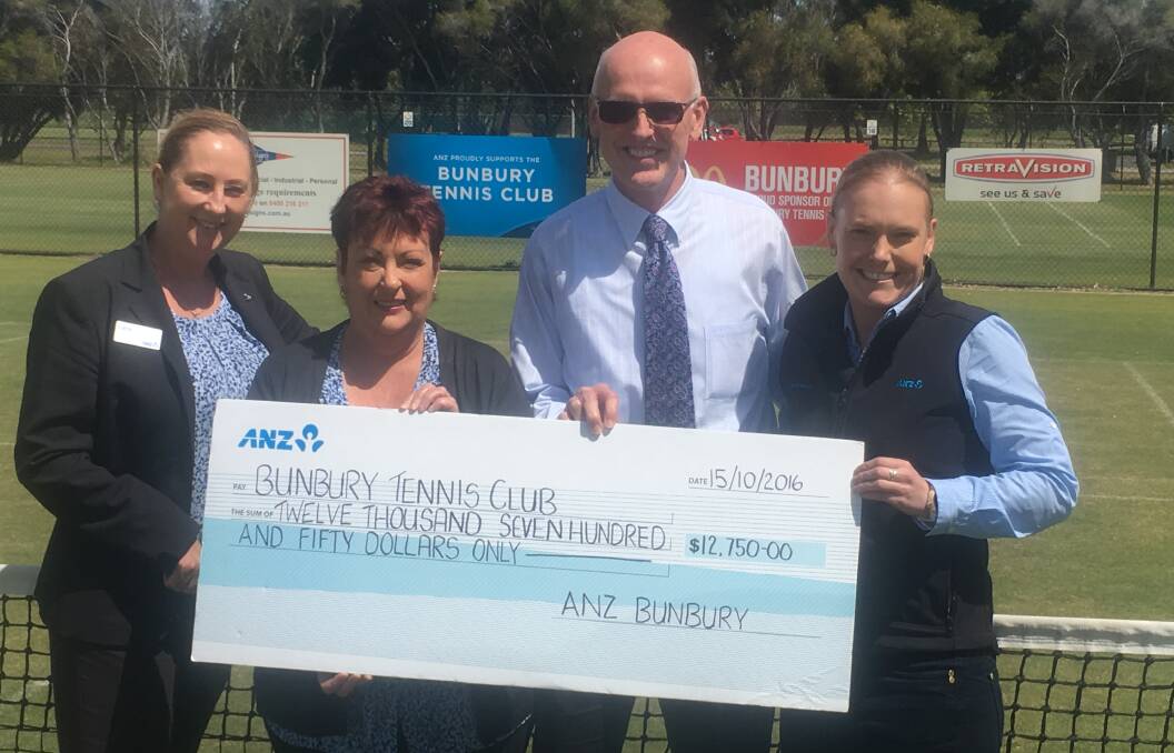 ANZ Bunbury Branch Manager, Leanne Coutts, Jeff Glossop, President of the Bunbury Tennis Club and ANZ Regional Executive Sarah Lang.