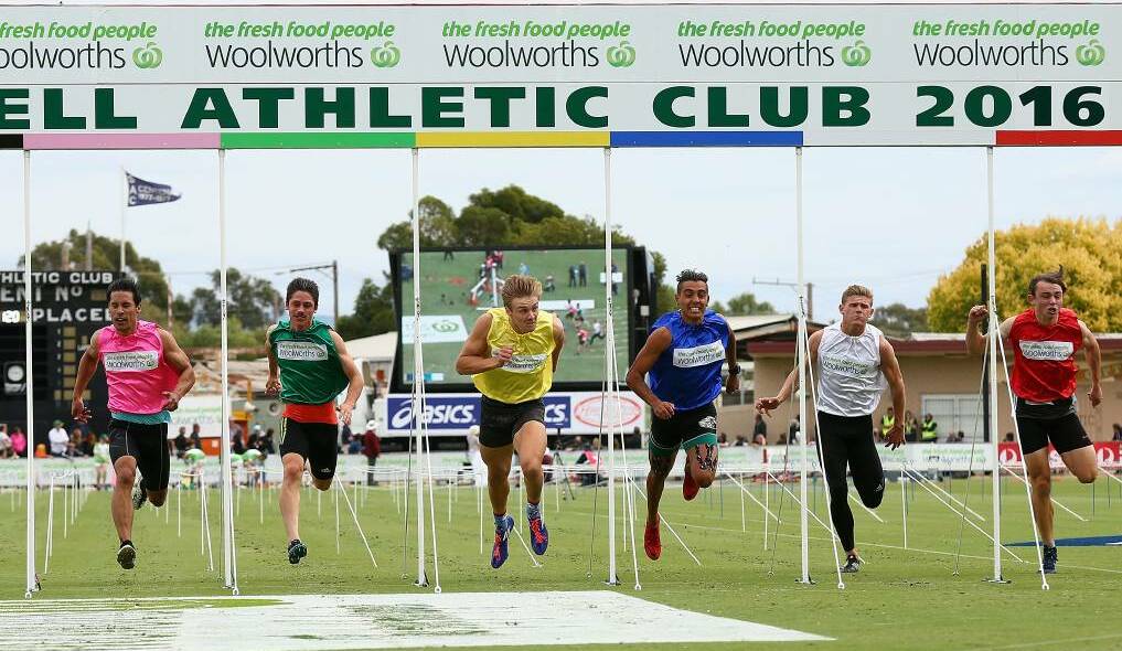 On your marks: Isaac Dunmall in yellow winning the 2016 Stawell Gift. A plan to host a similar event in Bunbury is currently underway. Photo: Getty Images.