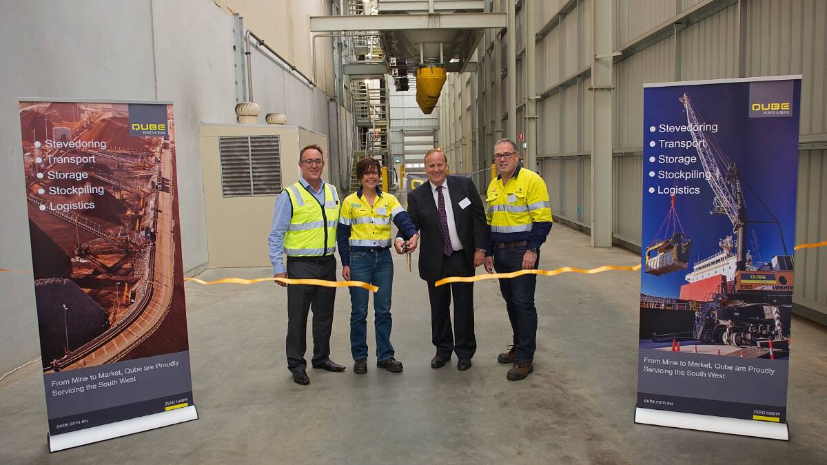 Qube Bulk director Todd Emmert, Iluka Resources manager of transprot and logistics Naomi Milne, Bunbury MLA Don Punch and Iluka Resources South West operations manager Garry Green at the opening of the Picton facility. 