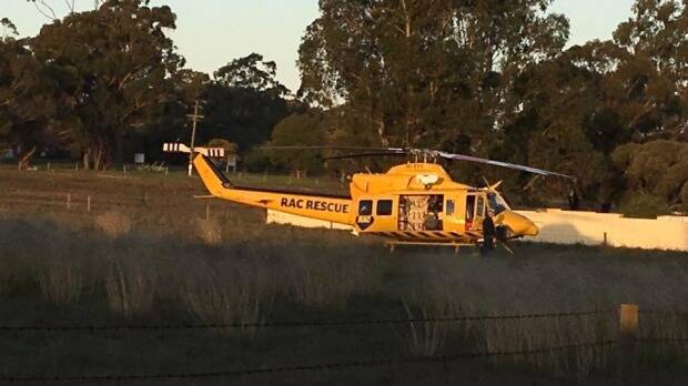 The RAC helicopter lands near Katanning after a boy died while riding a motorcycle.  Photo: Facebook