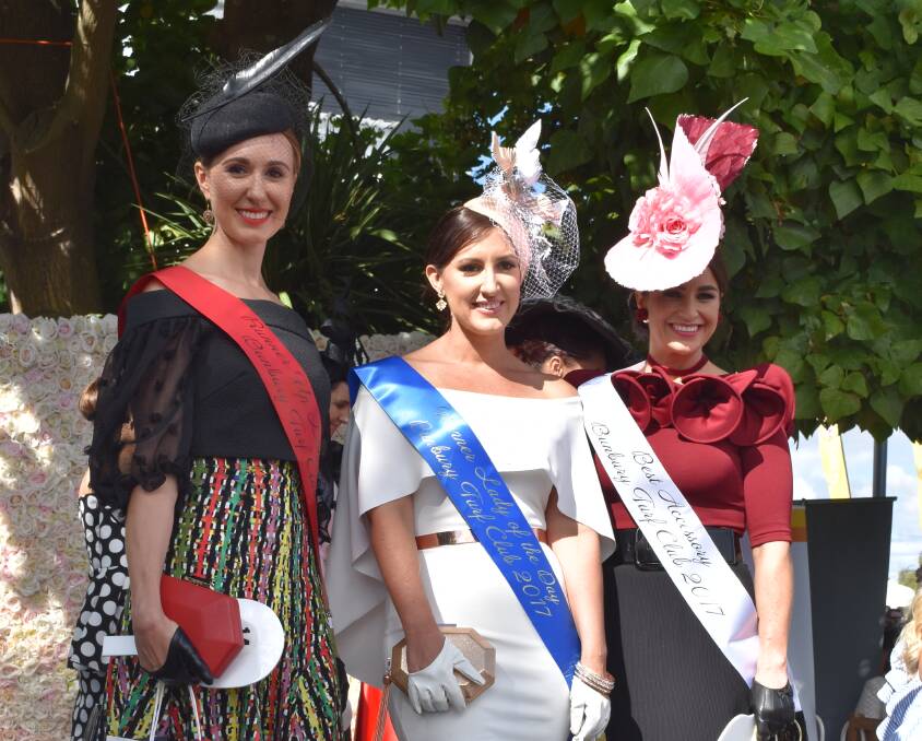 Stacey Reynolds (centre) was crowned winner of the 2017 Bunbury Cup day Fashions on the Field.
