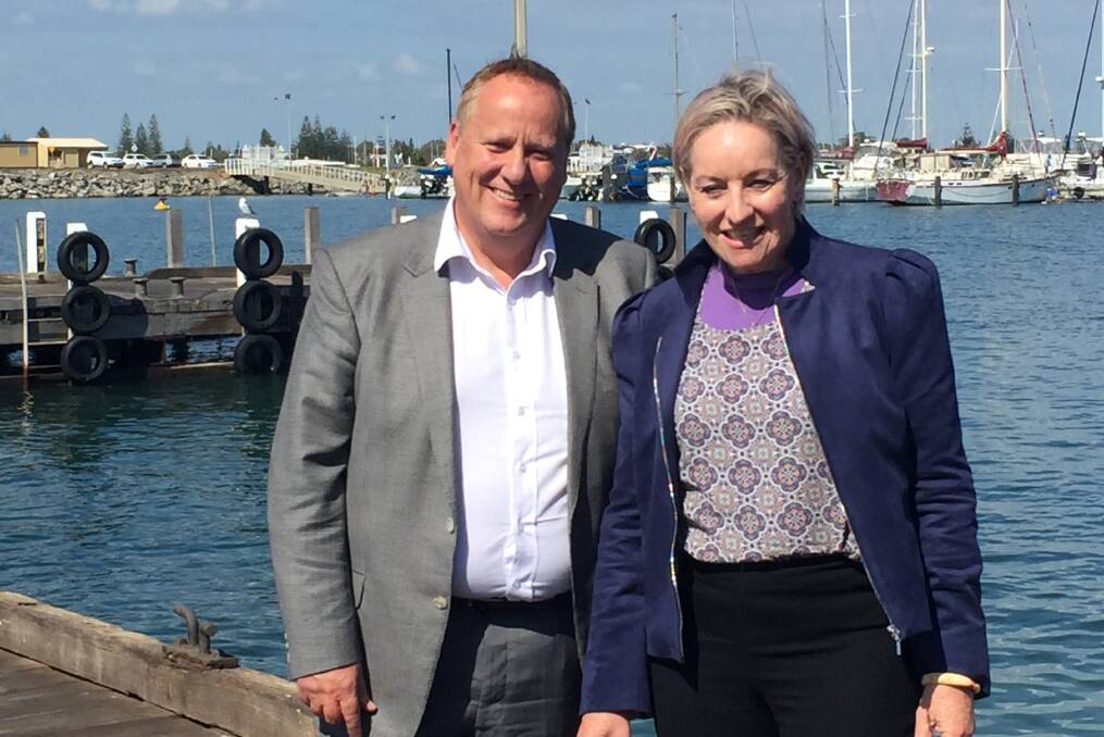 Bunbury MLA Don Punch and Regional Development minister Alannah MacTiernan at Bunbury's Casuarina Harbour - the site of stage three of the Transforming Bunbury's Waterfront project. 