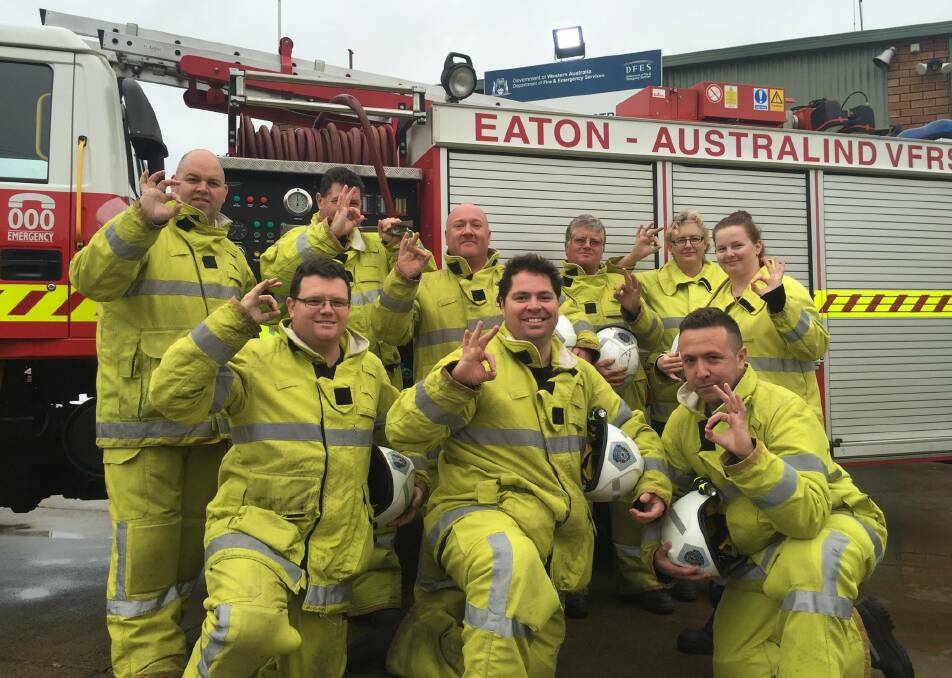 Let's have a chat: The Eaton-Australind Volunteer Fire and Rescue Service crew are the latest to join a social media campaign to encourage men to talk more openly about their mental health. Photo: Facebook.