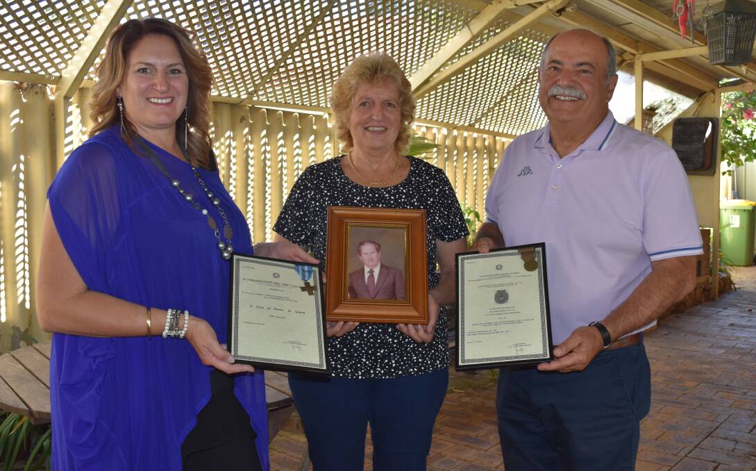 Connie Bucchino (centre) and her daughter Tina Whitham recently travelled to Canberra to her father Guiseppe Cosenza's Italian war medals, obtained with the help of former Bunbury MLA John Castrilli. 
