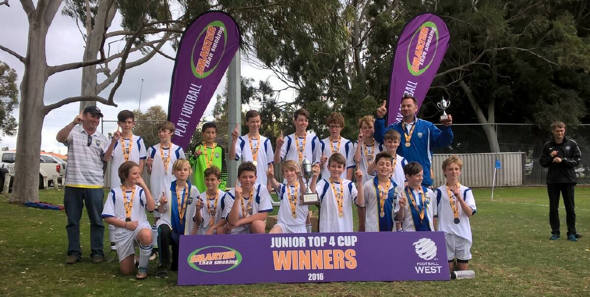 Victorious: The Australind Junior Soccer Club under 13s side won the Football West junior boys division two title for 2016, scoring more than 80 goals for the year against teams from Perth.