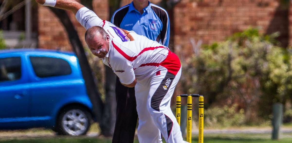 In the action: Hay Park's Chris Waddingham claimed four wickets against Leschenault on Saturday. Photo: Ashley Pearce.