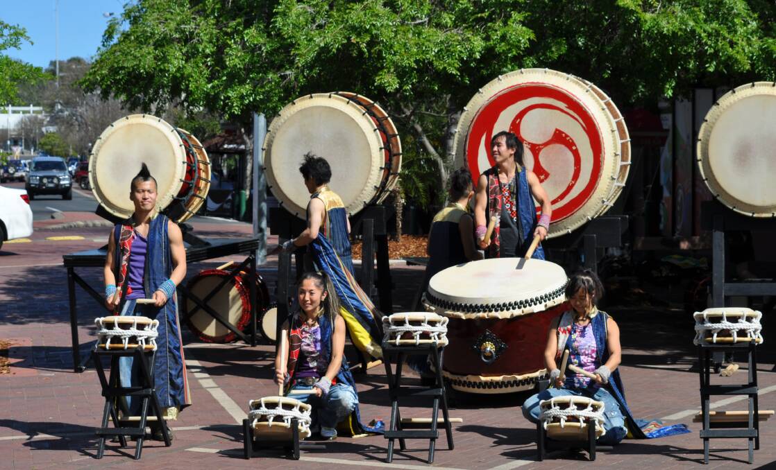 Yamato: The Drummers of Japan performs for Bunbury CBD ahead of tonight's concert. Photos: Thomas Munday. 