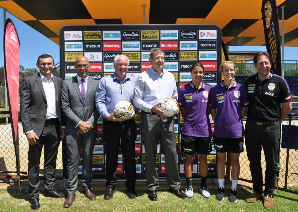 Fever Pitch: Perth Glory representatives joined Sport and Recreation Minister Mick Murray and City of Bunbury Mayor Gary Brennan for yesterday's announcement. Photo: Thomas Munday.  