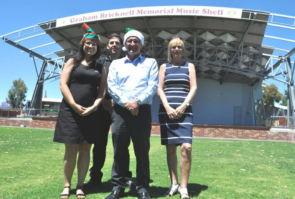 Jingle bells: City of Bunbury events officer Jade Evans with the Apprentice and Traineeship Company's manager Chris Liaros, CEO Stan Liaros and state business development manager Steph Adlam. Photo: Thomas Munday. 