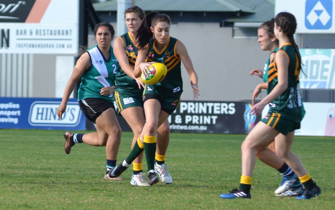 Katie Grieve playing at the 2017 Landmark Country Football Championships. Photo: Andrew Elstermann.