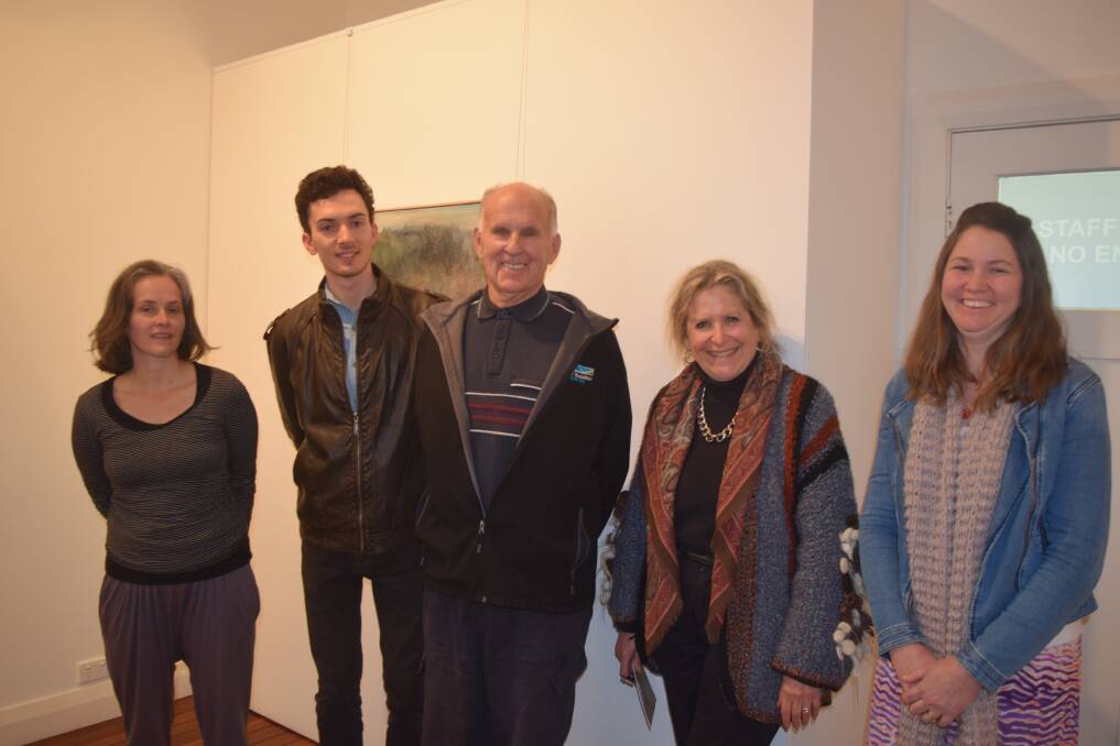 Artists Andrea Schell, Tom Ansell, City of Busselton councillor Terry Best, Susan Ecker and Rebecca Corps talked guests through their work at ArtGeo on Saturday.