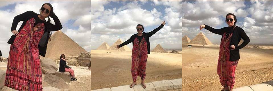 Ms Condran tours the pyramids at Cairo in a picture posted to social media on New Year's Eve. 