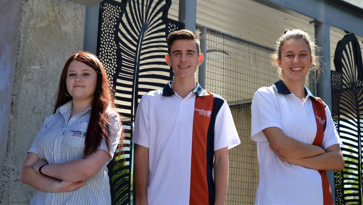 Dalyellup College high flyers: Brittney Fenn, 17, Aled Morrow, 17, and Ashleigh Ramm, 16, were all recently rewarded for their hard work at school and in the community. Photo: Emily Sharp. 