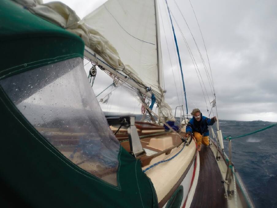 Muir's boat is caught in a Pacific storm that reached Force 10 on the Beaufort Scale while sailing to Fiji in 2015.
