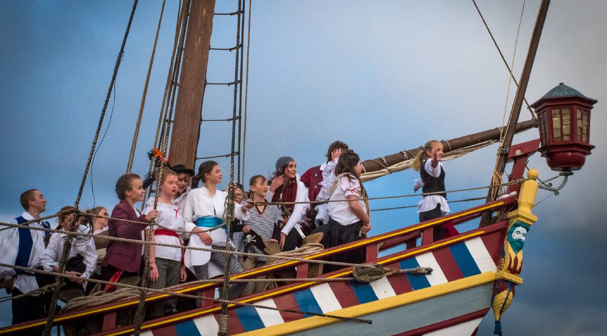 Pour the pirate sherry: Bunbury Rep's pirates aboard the Duyfken. The troupe's production of The Pirates of Penzance opens on September 17. Photo: Jeremy Hedley