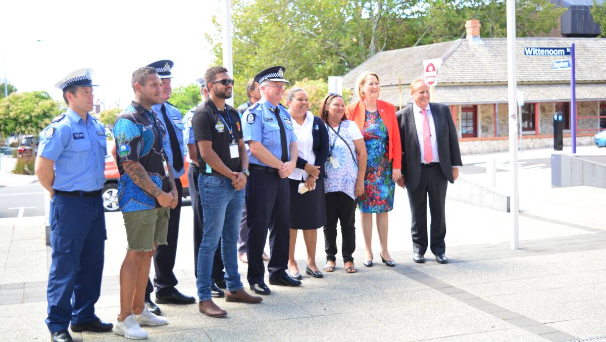 South West police officers with community members and WA Police Commissioner Chris Dawson, Police Minister Michelle Roberts and Bunbury MLA Don Punch at the opening of the upgraded police complex.