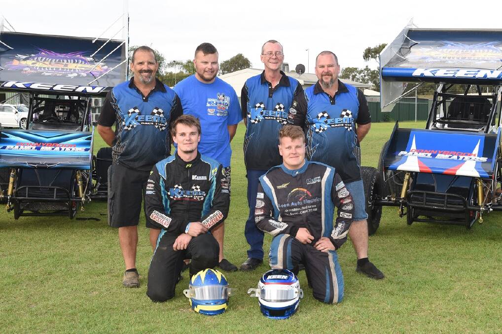 Michael and Daniel Keen with their team and Sprintcars. The Keen brothers will leave soon to take on America's best Sprintcar racers in July and August this year. Photo: Mel Parker Photography.
