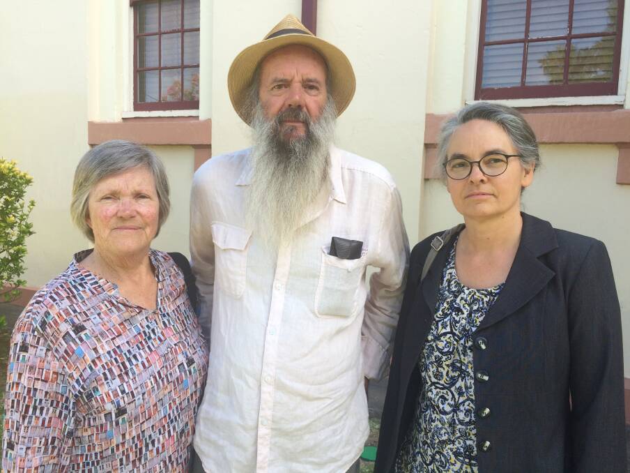 Charged: The Wilpinjong Three: Bev Smiles, Bruce Hughes and Stephanie Luce outside Mudgee Local Court after pleading not guilty to charges after a Wilpinjong coal mine protest.