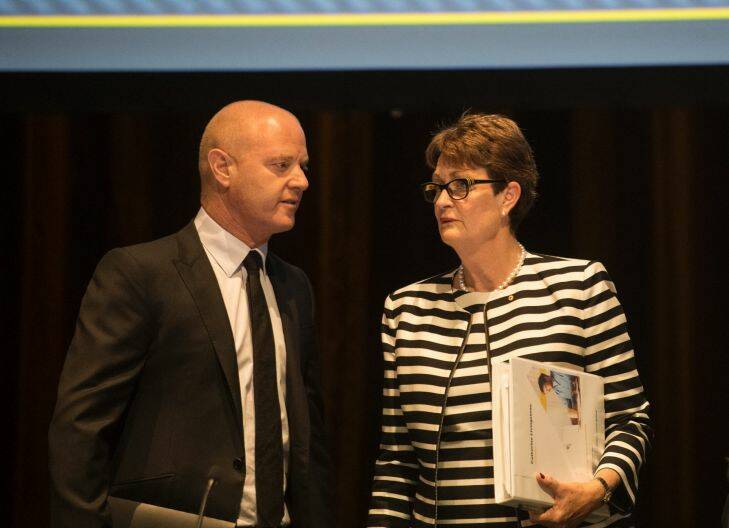 Commonwealth Bank chair Catherine Livingstone and chief executive Ian Narev, before the bank's annual general meeting. International Convention Centre 16th November 2017 photo by Louise Kennerley SMH AFR