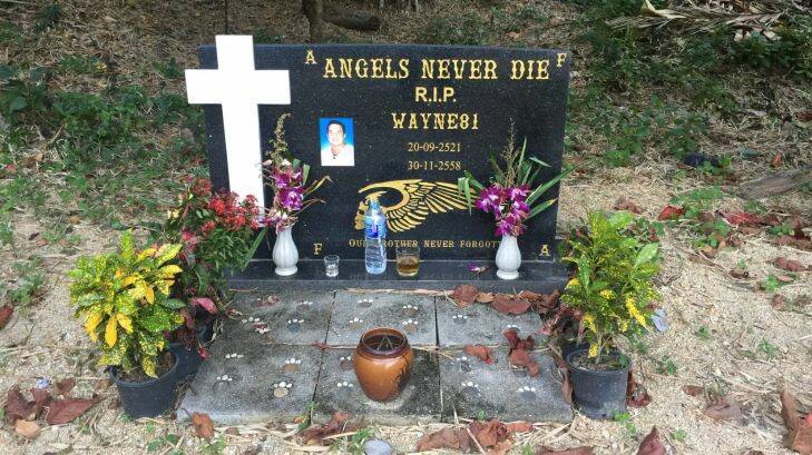 A commemorative stone for Wayne Schneider at "Angel??????s Place?????? bar and Hells Angels member??????s only compound in Pattaya. Schneider was a top former member