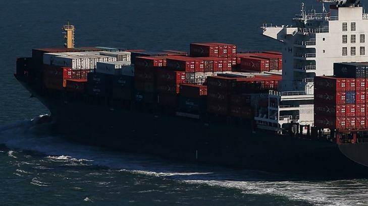 A container ship ran into North Mole on Saturday morning. Photo: JUSTIN SULLIVAN