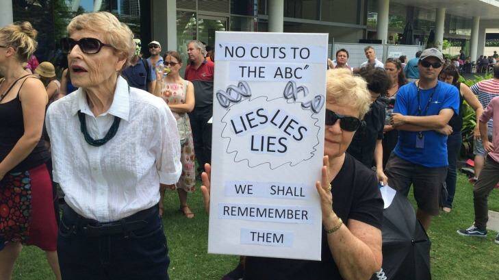 Protesters angry about the Federal Government's cuts to the ABC gather in Brisbane. Photo: Natalie Bochenski