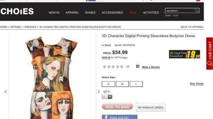 A dress featuring Kelly Thompson's photos was on sale on shopping website Choies, but has since been taken down. Photo: Supplied