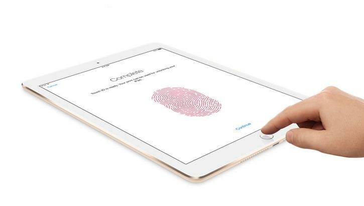 Apple's Touch ID technology uses a fingerprint identity sensor to unlock the iPad Air 2. Photo: Apple