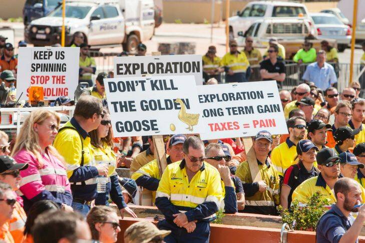 Chamber of Minerals & Energy WA - Kalgoorlie Gold Tax Rally.
18/09/2017 - Goldfields Arts Centre in Kalgoorlie-Boulder.
Photo: TRAVIS ANDERSON Caption:More than 1000 people associated with the gold sector rallied against the WA government's proposed 50 per cent increase in the gold royalty rate in Kalgoorlie on Monday September 18, 2017.
Source: supplied by CME WA