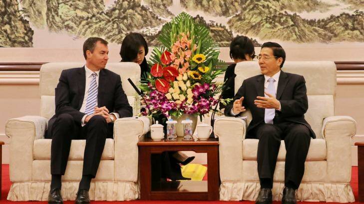 Justice Minister Michael Keenan meeting with Chinese Minister of Public Security Guo Shengkun in Beijing in November. Photo: Sanghee Liu