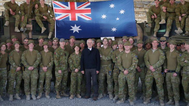 Prime Minister Malcolm Turnbull met with Australian troops serving at Camp Qargha near Kabul, Afghanistan on Monday 24 April 2017. Pool Photo: Andrew Meares  Photo: Andrew Meares
