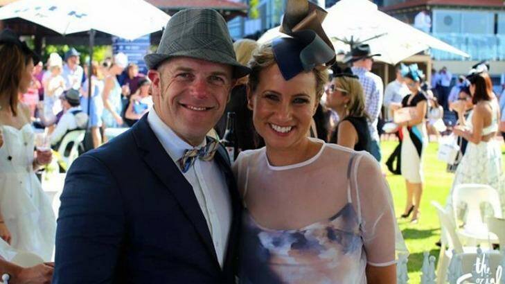 Kate Watts with her husband Paul in The Birdcage at Melbourne Cup.