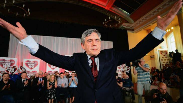 Former British prime minister Gordon Brown's impassioned plea at a rally in Glasgow for Scots to vote No was 'spine-tinglingly good', according to Jane Merrick, political editor of the Independent on Sunday. Photo: Jeff J Mitchell/Getty Images