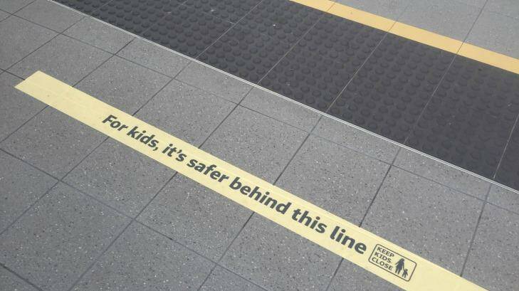 The new yellow line, implemented at Perth train station after a spike in children falling between the gap.  Photo: James Mooney