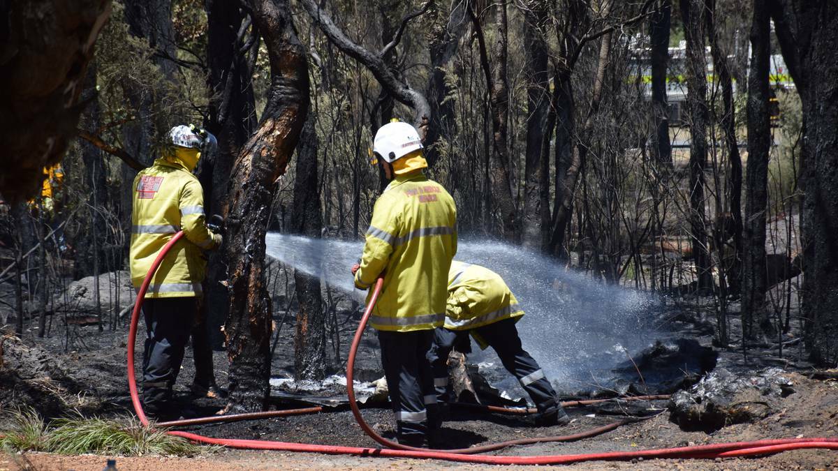 Firefighters mop up after a bushfire in Leschenault last Friday.