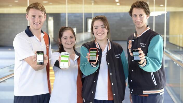 Dalyellup College students Ryan Delsing, Rachel Kelly-Gardner, Elore Terrantroy and Dylan Styles who embraced a school-made smartphone application to help them through the country week carnival. 