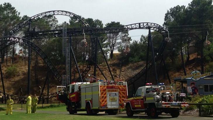Fire crews at Adventure World after people became stuck on the chair lift. Photo: Colin-Murray Smith, Twitter: @Colinms777