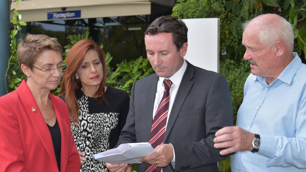 Labor members Sally Talbot, Adele Farina, Mark McGowan and Mick Murray at the South West Institute of Technology on Monday. 