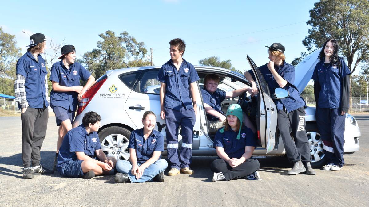 Students Jasmond Quick, Brodie Plunkett, Cougar Lee, Zachary Doolan, Ebony Hill, Luella Quigg, Kyle Healiss, Grayden Sharpe and Braydon Gallop at the Young Drivers Education centre.  