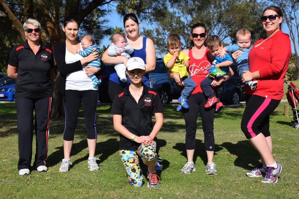Terri Males, Nicole and Xavier Dye, Rebecca and Axel Adams, Jodi, Max and Sam Wheat will take part in a new fitness program for Bunbury mothers and their babies. 