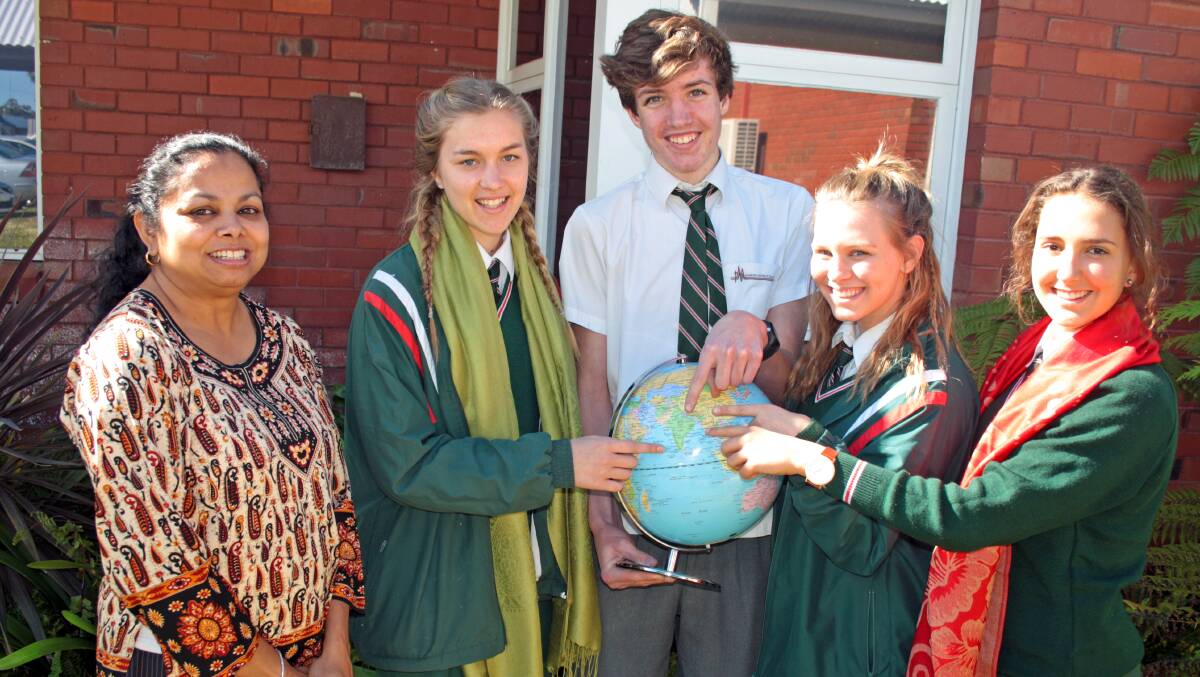 Sabrina Haines with Year 10 students Tahlee Maughan, Tom Granger, Lauren Pronk and Imogen Smith. 
