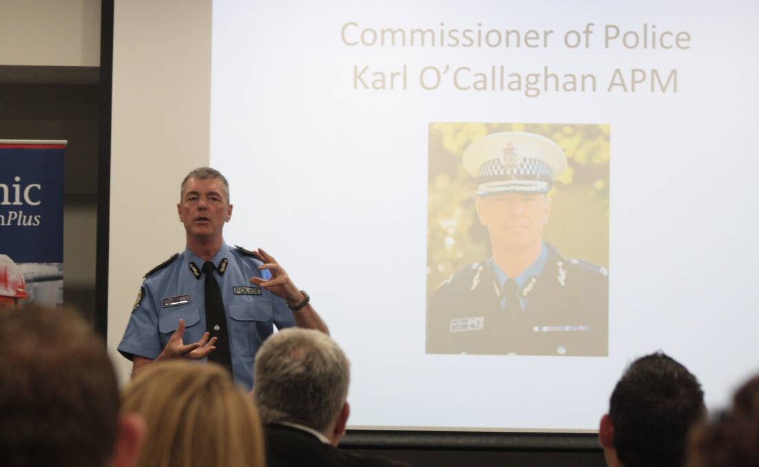 WA Police Commissioner Karl O'Callaghan presenting in Bunbury on Friday. 