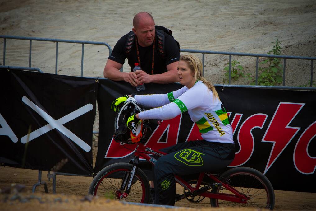Lauren Reynolds training with her new coach Sean Dwight ahead of the BMX World Championships in the Netherlands next week. 