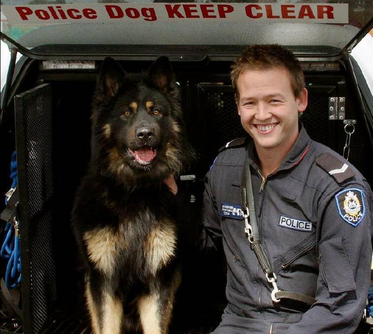 Police dog Geoffrey and his handler 1st Class Constable Jake Carruthers. Photo: WA Police/Facebook. 