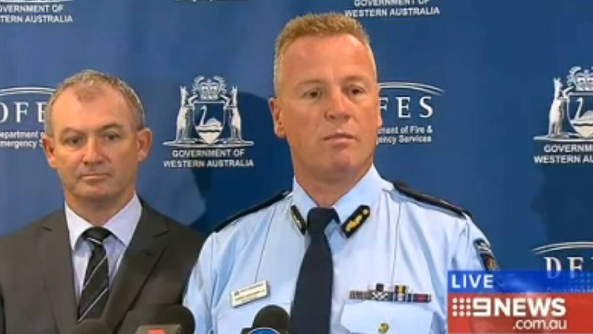 Department of Fire and Emergency Services Commissioner Wayne Gregson addressing the media on Friday morning. Photo: Channel 9 news. 