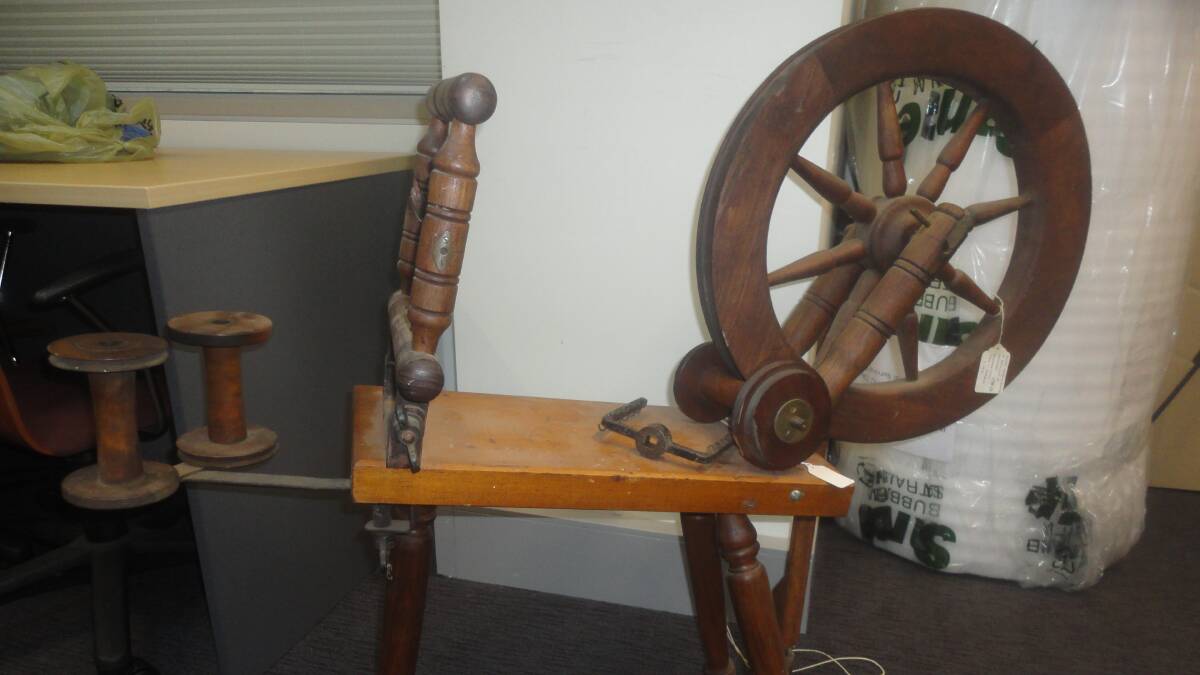 Spinning wheel used to spin wool for socks sent to soldiers fighting in the First World War.