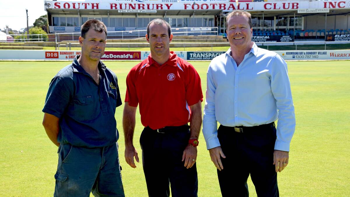 New South Bunbury assistant league coach Brendan Marshall, head coach Mark Docking and president Jeff Hayres.