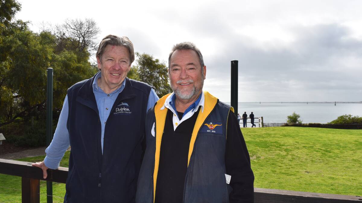 Dolphin Discovery Centre manager David Kerr with country star John Williamson. 