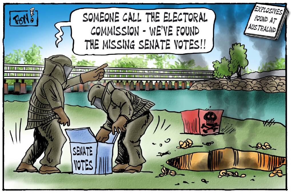 A cartoon published in 2013 when the Bunbury votes went missing at the same time federal police were searching for explosives in Australind. 