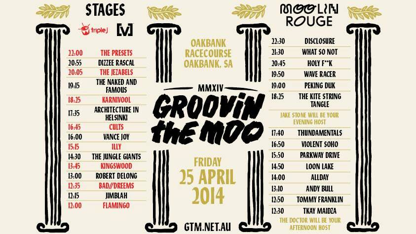 Groovin the Moo 2014 set times. 